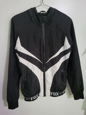 Fox Racing Black & White Windbreaker Jacket Light Lined Womens Small